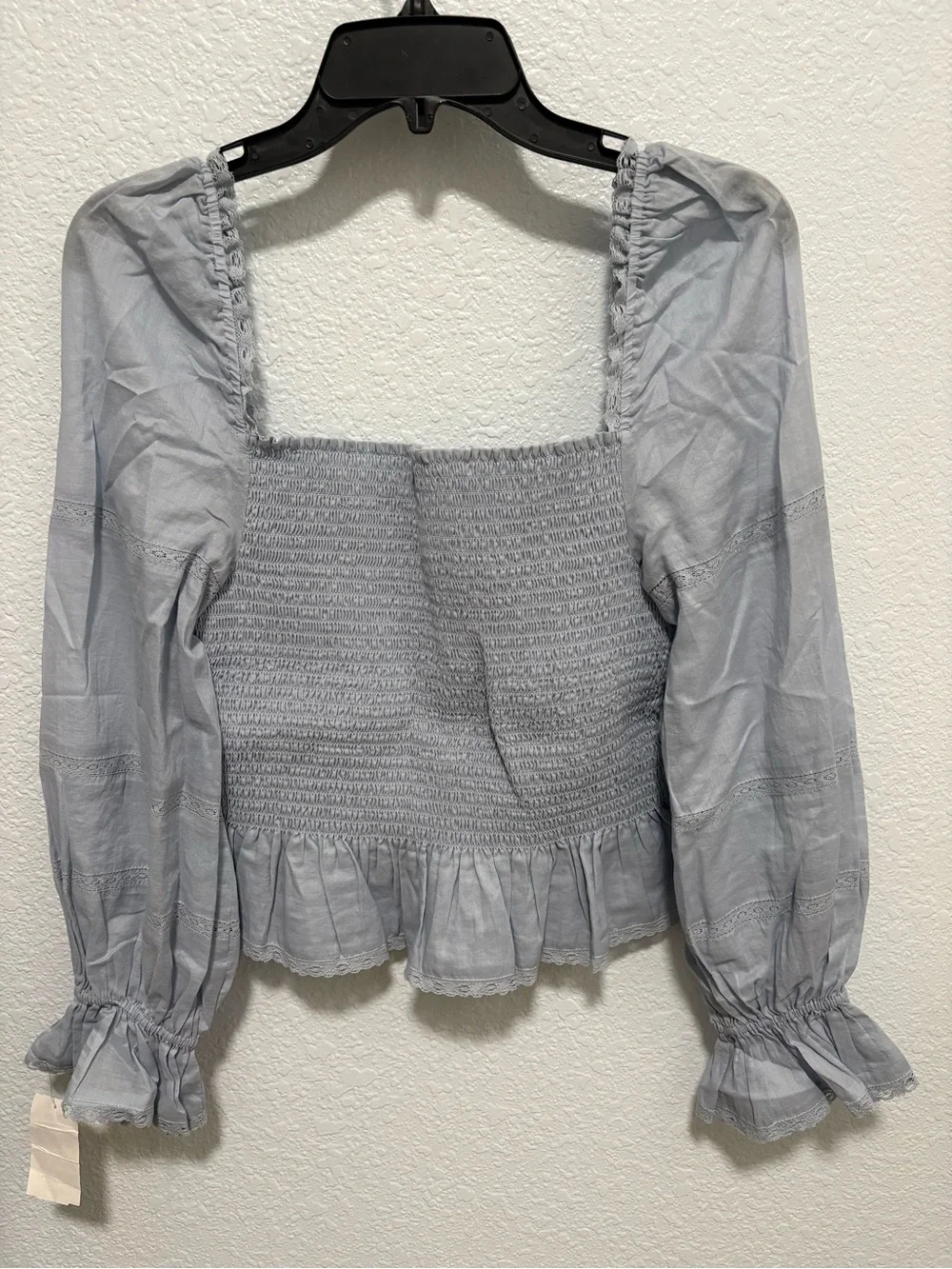 New Reformation Roland Light Blue Square Neck Fitted Ruffle Top Sz L MSRP: $168